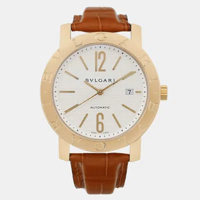 Pre-owned Bvlgari White 18k Yellow Gold Diagono Xl Bb42gl Automatic Men's Wristwatch 42mm