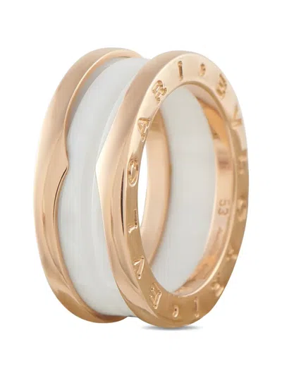 Pre-owned Bvlgari White Ceramic Rose Gold Ring In Pink