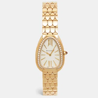 Pre-owned Bvlgari White Diamond 18k Yellow Gold Serpenti Seduttori 103147 Women's Wristwatch 33 Mm