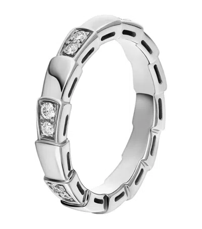 Bvlgari White Gold And Diamond Serpenti Viper Ring In Metallic