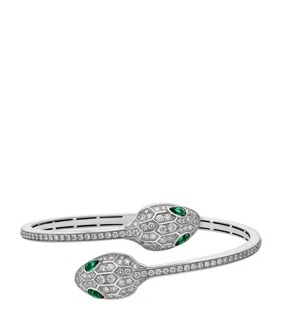 Bvlgari White Gold, Diamond And Emerald Serpenti Bangle