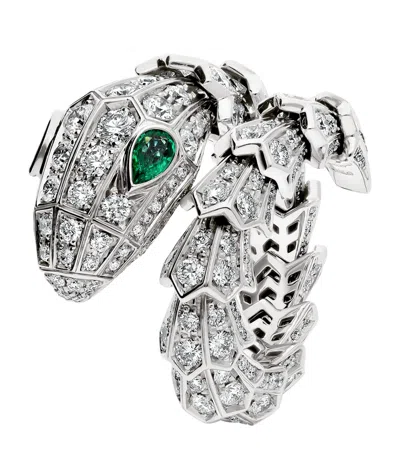 Bvlgari White Gold, Diamond And Emerald Serpenti Ring