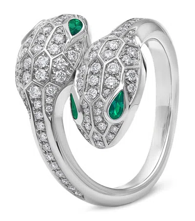 Bvlgari White Gold, Diamond And Emerald Serpenti Seduttori Ring
