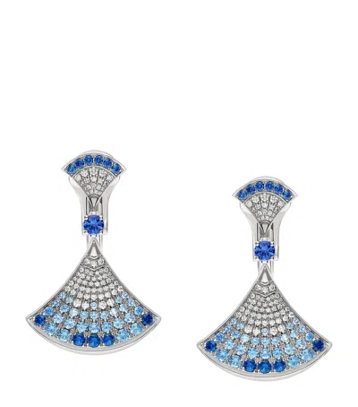 Bvlgari White Gold, Diamond And Sapphire Divas' Dream Earrings In Blue