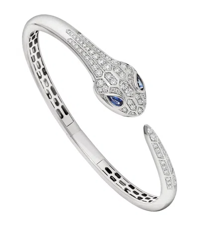 Bvlgari White Gold, Diamond And Sapphire Serpenti Bangle In Metallic