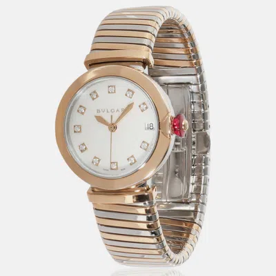 Pre-owned Bvlgari White Mother Of Pearl 18k Rose Gold Stainless Steel Lvcea 102954 Automatic Women's Wristwatch 33 Mm