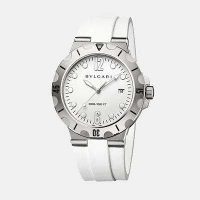 Pre-owned Bvlgari White Stainless Steel Diagono 102733 Automatic Men's Wristwatch 41 Mm