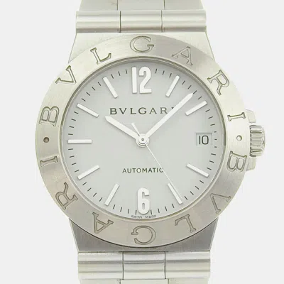 Pre-owned Bvlgari White Stainless Steel Diagono Automatic Men's Wristwatch 35.6 Mm