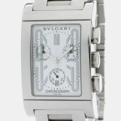 Pre-owned Bvlgari White Stainless Steel Rettangolo Quartz Men's Wristwatch 49 Mm