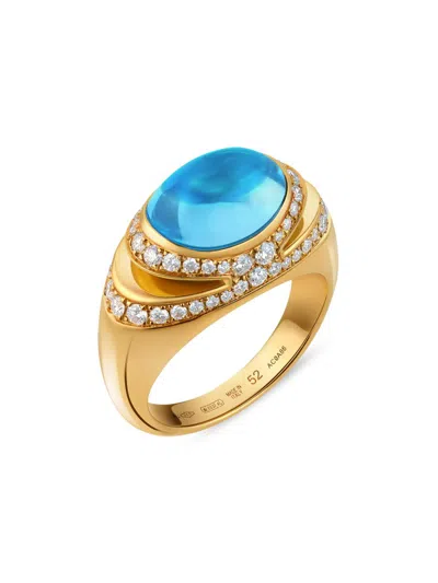 Bvlgari Womens Yellow Gold Cabochon 18ct Yellow-gold, Blue Topaz And 0.56ct Demi Pavé-diamond Ring