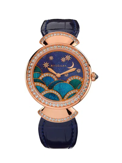 Bvlgari Women's Divas' Dream 18k Rose Gold, 1.40 Tcw Diamond & Alligator Leather Strap Watch/33mm In Black