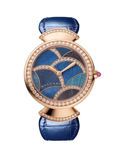 Bvlgari Women's Divas' Dream 18k Rose Gold & Blue Alligator Watch/33mm