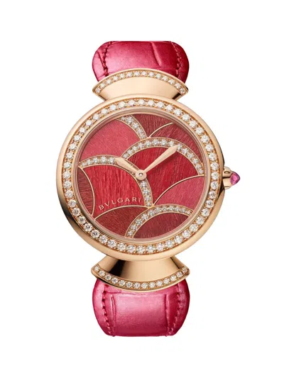 Bvlgari Women's Divas' Dream 18k Rose Gold & Red Alligator Watch/33mm In Pink
