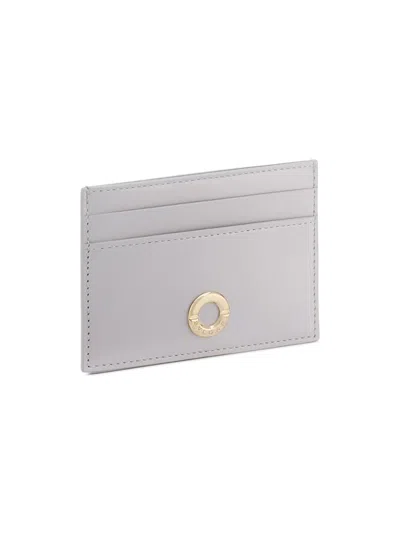 Bvlgari Women's Logo Leather Card Holder In Gray