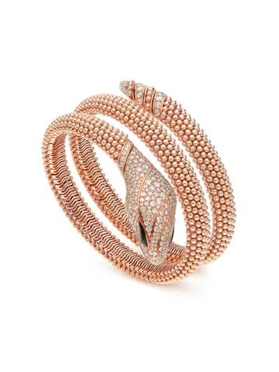 Bvlgari Women's Serpenti 18k Rose Gold, 3.13 Tcw Diamond & Onyx Spiral Bangle