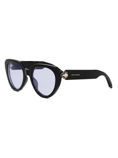 Bvlgari Women's Serpenti 51mm Cat-eye Blue Block Glasses In Black Lavender
