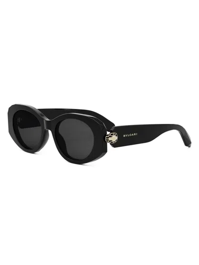 Bvlgari Logo Geometric Acetate Oval Sunglasses In Sblksmk