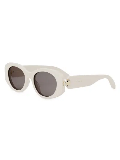 Bvlgari Logo Geometric Acetate Oval Sunglasses In Ivory Grey