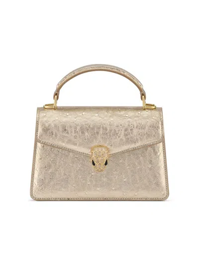 Bvlgari Women's Serpenti Metallic Ostrich Top Handle Bag In Gold