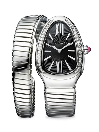 Bvlgari Women's Serpenti Seduttori Stainless Steel, Diamond & Black Dial Bracelet Watch