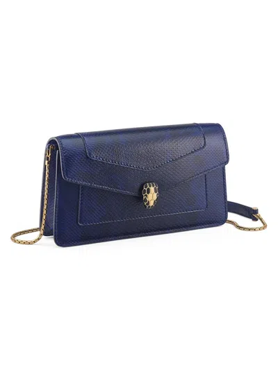 Bvlgari Women's Serpenti Snakeskin-embossed Leather Pochette In Blue