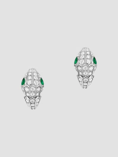 Bvlgari Women's Serpenti Tubolare 18k White Gold, Diamond & Emerald Earrings