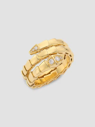 Bvlgari Womens Yellow Gold Serpenti Viper 18ct Yellow-gold And 0.1ct Round-cut Diamond Ring S