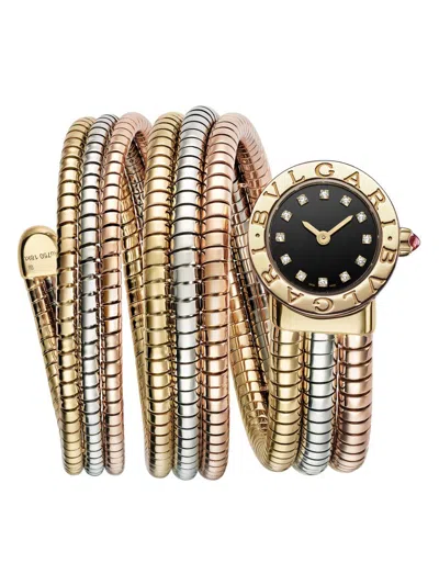 Bvlgari Women's Tri-tone 18k Gold & 0.13 Tcw Diamond Tubogas Wrap Watch/21mm In White