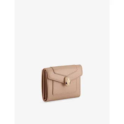 Bvlgari Womens Beige Serpenti Forever Compact Leather Wallet In Sand