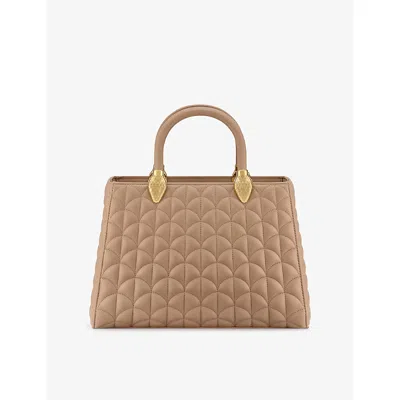 Bvlgari Womens Beige Serpentine Day Duo Leather Top Handle Bag In Sand