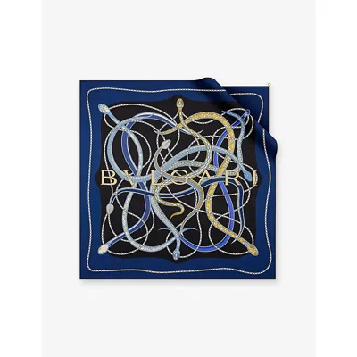 Bvlgari Womens Black Serpenti 75 Printed Silk Satin Scarf In Blue