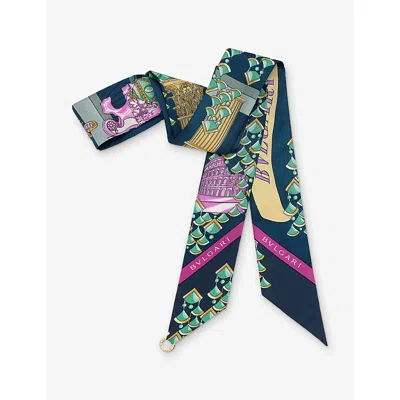 Bvlgari Womens Blue Curiosity Shelley Printed Silk-twill Scarf In Multi