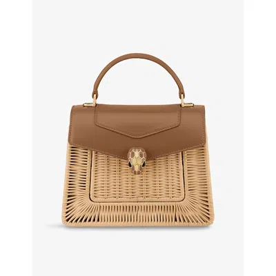 Bvlgari Womens Brown Serpenti Forever Medium Leather And Wicker Top-handle Bag