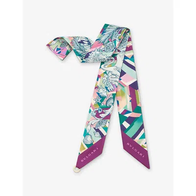 Bvlgari Womens Green Polychroma Shelley Printed Silk-twill Scarf In Blue