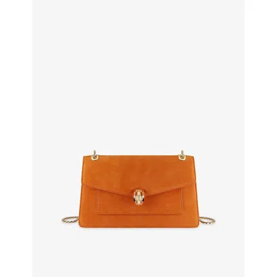 Bvlgari Womens  Serpenti Suede Shoulder Bag In Orange