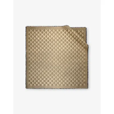 Bvlgari Womens Gold Calla Maxi Square Silk And Wool-blend Scarf In Brown