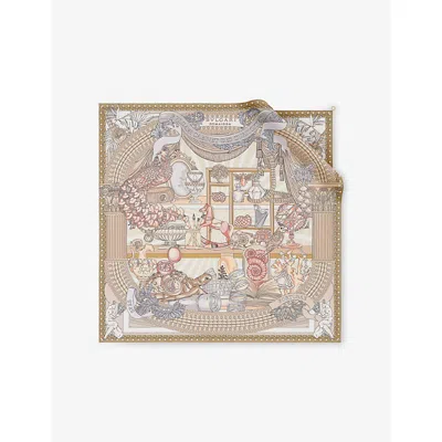 Bvlgari Womens Gold Curiosity Printed Square Silk-twill Scarf In Neutral