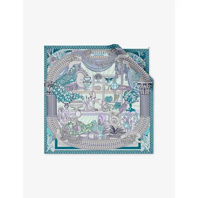 Bvlgari Womens Green Curiosity Printed Square Silk-twill Scarf In Blue