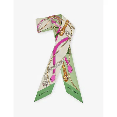 Bvlgari Womens Green Serpenti 75 Mini Shelley Silk-twill Scarf