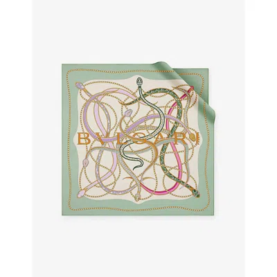Bvlgari Womens Green Serpenti 75 Silk-twill Square Scarf