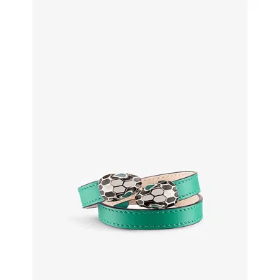 Bvlgari Womens Green Serpenti Forever Wrap-around Leather And Enamel Bracelet