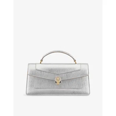 Bvlgari Womens Silver Serpenti Forever Elongated Metallic-leather Top-handle Bag