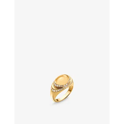 Bvlgari Womens  Cabochon 18ct Yellow-gold And 0.59ct Demi Pavé-diamond Ring In Yellow Gold