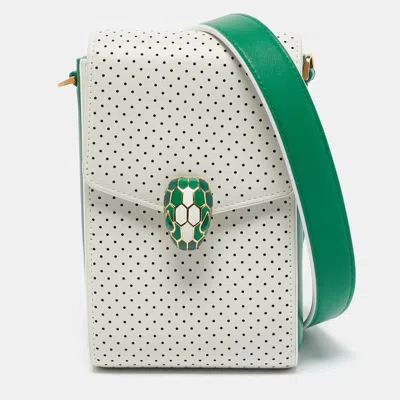Pre-owned Bvlgari X Casablanca White/green Perforated Leather Apres Tennis Crossbody Bag