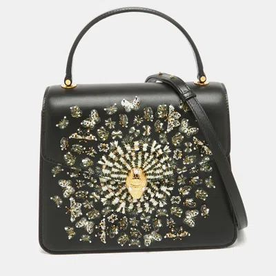 Pre-owned Bvlgari X Mary Katrantzou Black Leather Bejewelled Top Handle Bag