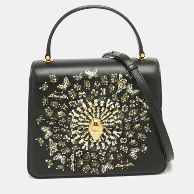 Bvlgari X Mary Katrantzou Leather Bejewelled Top Handle Bag In Black