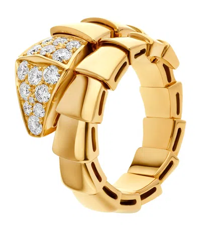 Bvlgari Yellow Gold And Diamond Serpenti Scaglie Ring