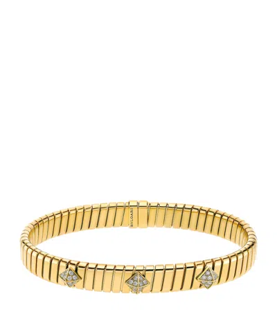 Bvlgari Yellow Gold And Diamond Tubogas Bangle