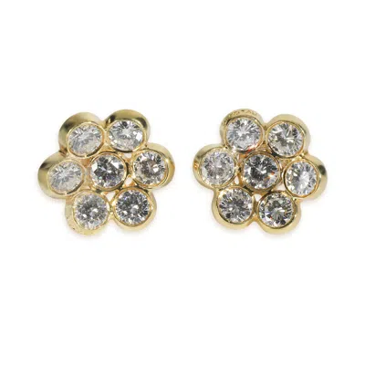 Pre-owned Bvlgari Yellow Gold Diamond Vintage Flower Cluster Earrings