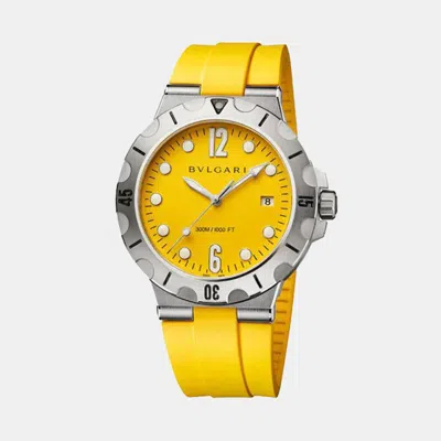 Pre-owned Bvlgari Yellow Stainless Steel Diagono 102788 Automatic Men's Wristwatch 41 Mm